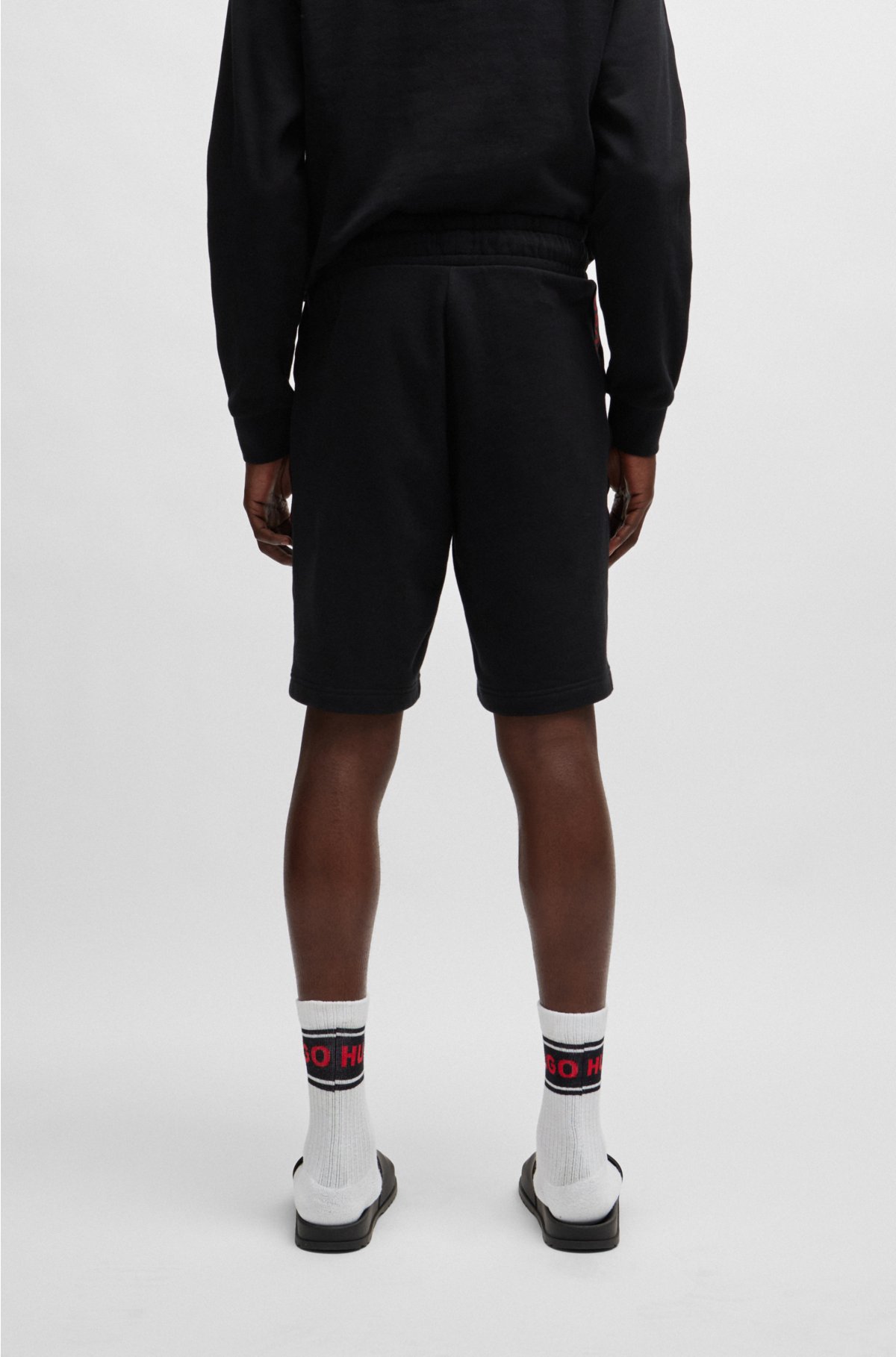Cotton-terry shorts with embroidered logos and drawstring waist, Black