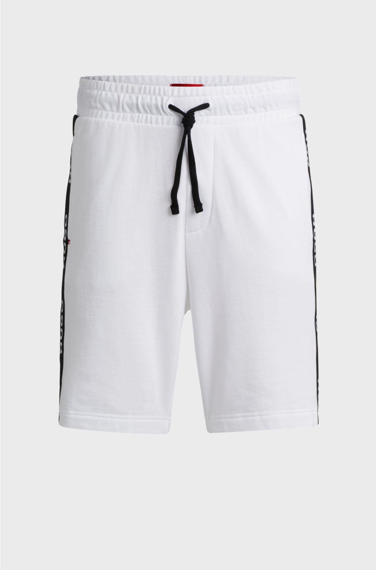 Cotton-terry shorts with embroidered logos and drawstring waist, White