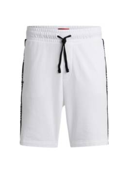 Hugo Cotton-terry Shorts With Embroidered Logos And Drawstring Waist In White
