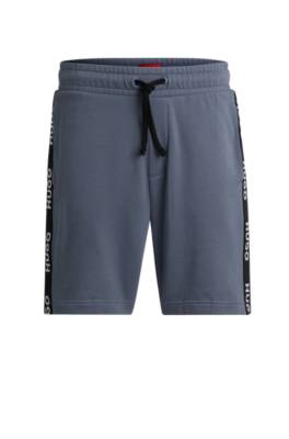 Hugo Boss Cotton-terry Shorts With Embroidered Logos And Drawstring Waist In Blue