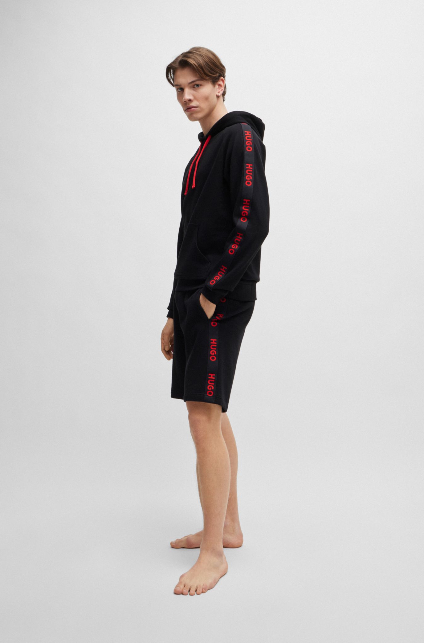 HUGO - Relaxed-fit organic-cotton hoodie with logo tape