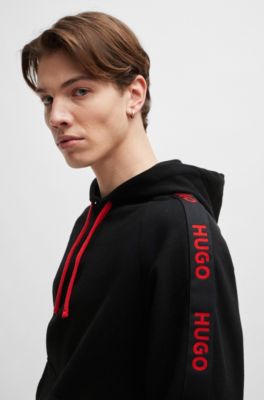 HUGO - Relaxed-fit organic-cotton hoodie with logo tape