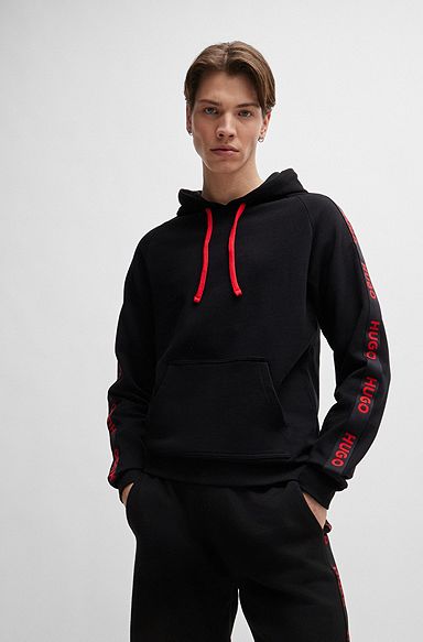 Relaxed-fit organic-cotton hoodie with logo tape, Black