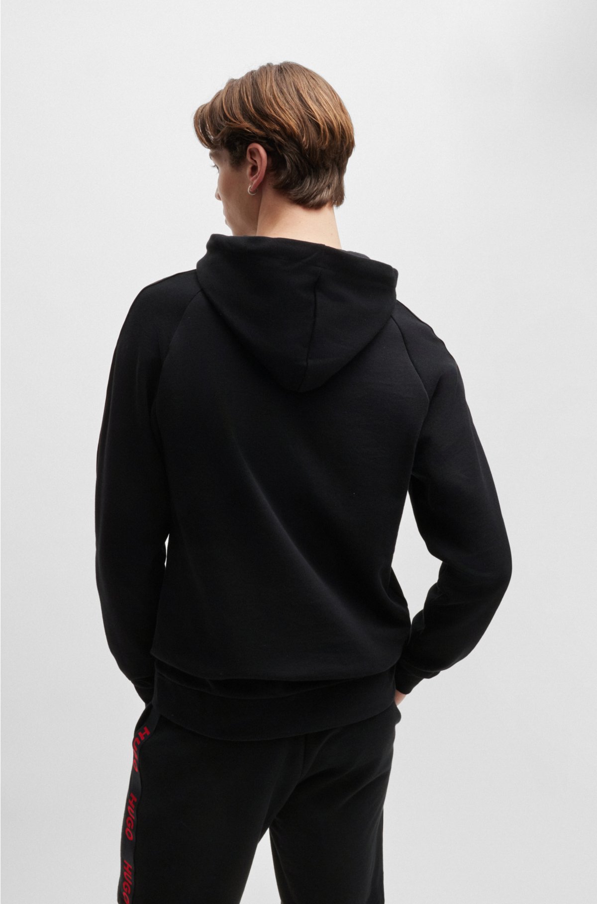 Relaxed-fit organic-cotton hoodie with logo tape, Black