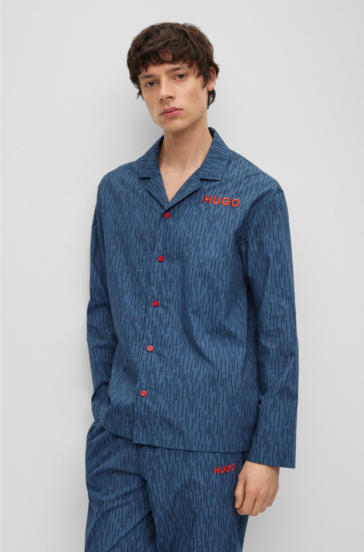 skal band fjols HUGO - Cotton-poplin pyjamas with rain-inspired logo print