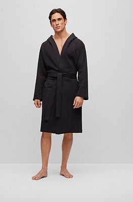 BOSS Organic cotton hooded dressing gown with logo