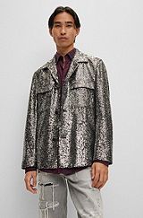 Regular-fit jacket in sequinned satin, Silver