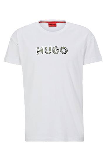 Relaxed-fit pyjama T-shirt with paisley-print logo, Hugo boss