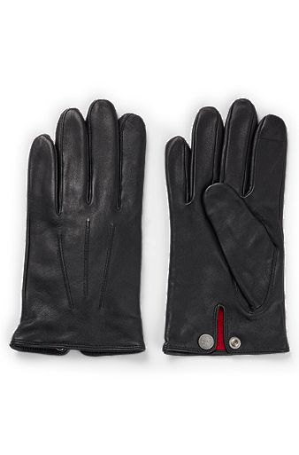 Nappa-leather gloves with touchscreen-friendly fingertips, Black