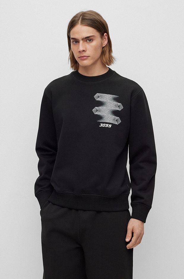 Relaxed-fit cotton-blend sweatshirt with racing-inspired print, Black