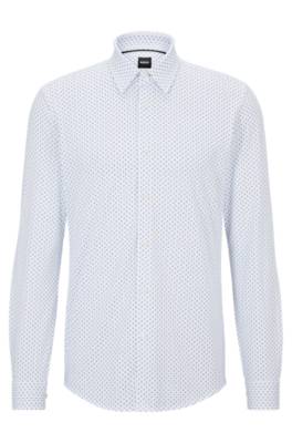 Hugo Boss Slim-fit Shirt In A Performance-stretch Cotton Blend In White