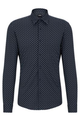 BOSS - Slim-fit shirt in patterned performance-stretch fabric