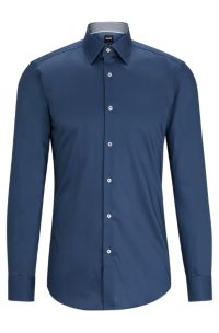 Chemise Slim Fit en popeline de coton facile à repasser, Bleu foncé