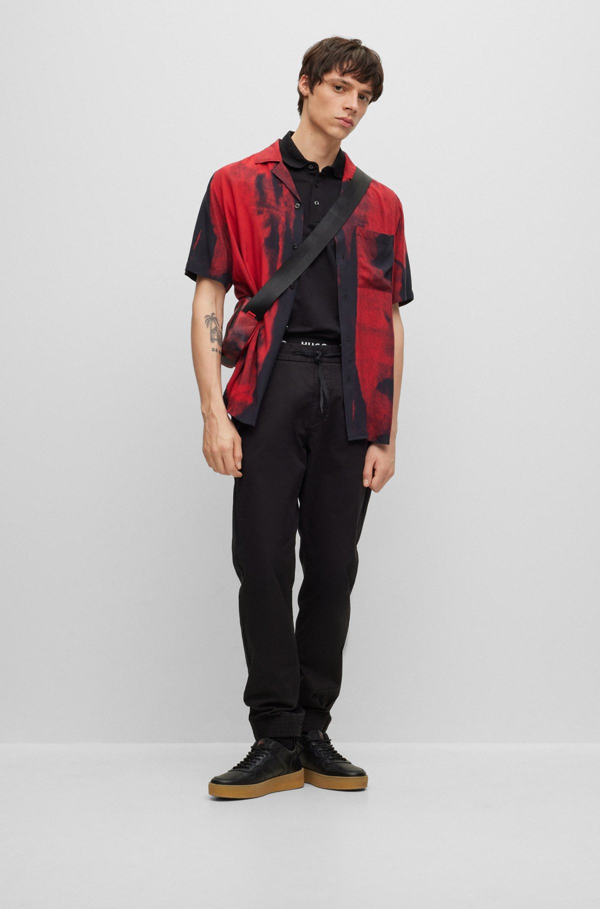 Relaxed-fit shirt in dip-dye-print poplin, Dark Red