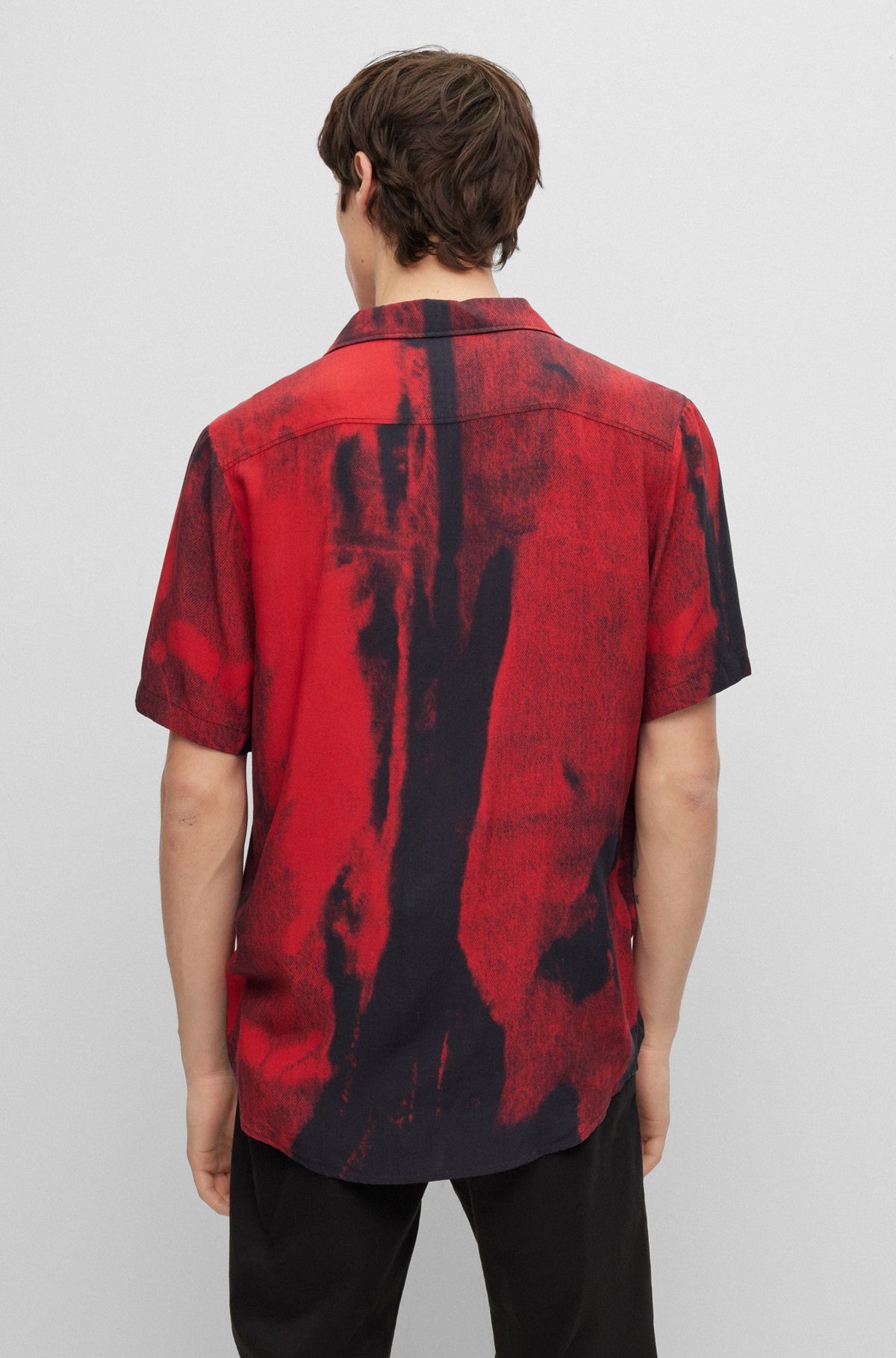 Relaxed-fit shirt in dip-dye-print poplin, Dark Red