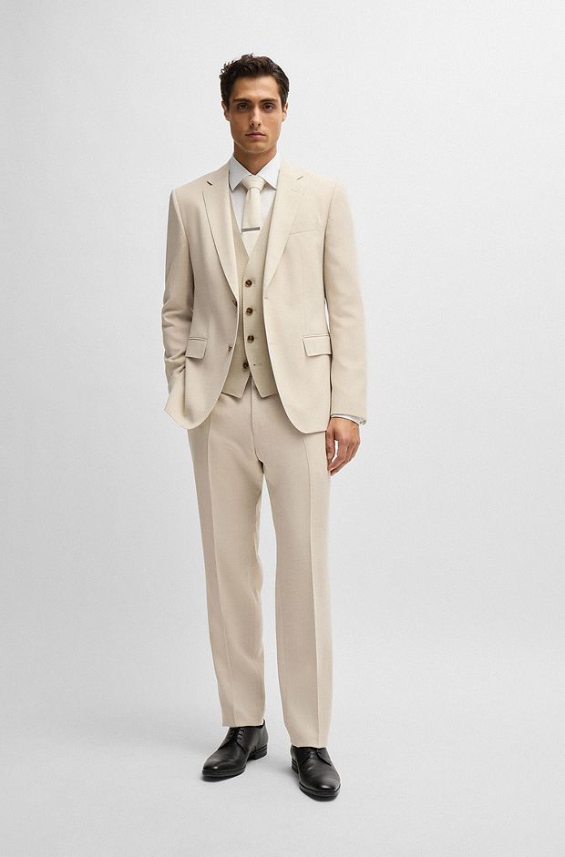 BOSS - Three-piece slim-fit suit in micro-patterned fabric
