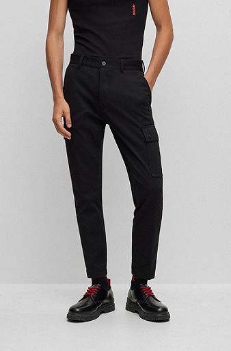 Slim-fit cargo trousers in structured performance-stretch jersey, Black