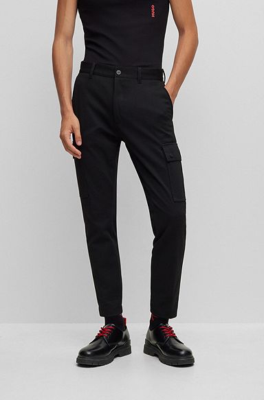 Pantalones cargo slim fit en punto técnico elástico con estructura, Negro
