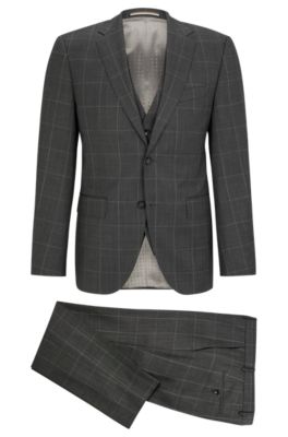 HUGO BOSS THREE-PIECE REGULAR-FIT SUIT IN CHECKED VIRGIN WOOL