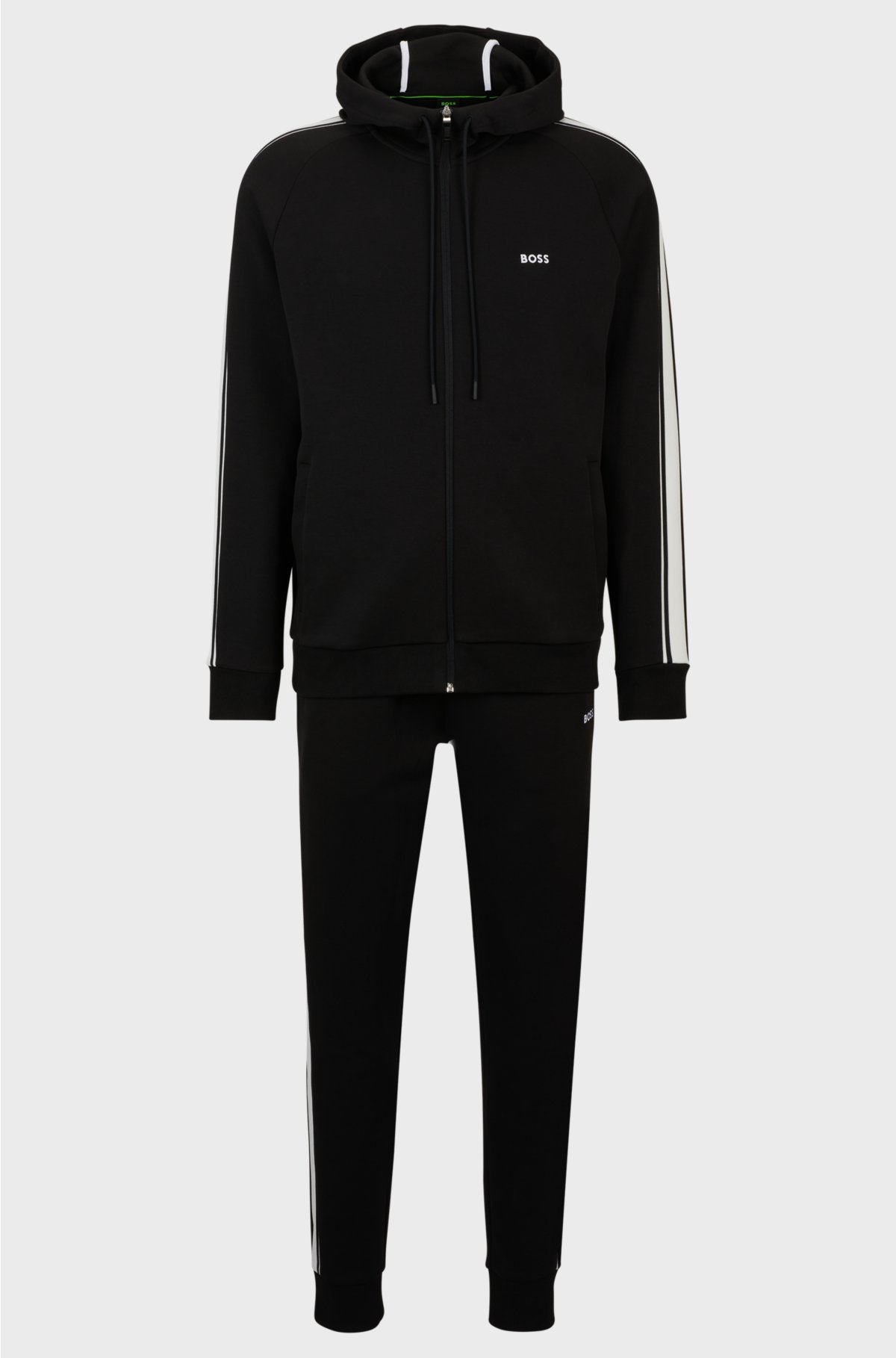 Regular-fit tracksuit with logos and piping, Black