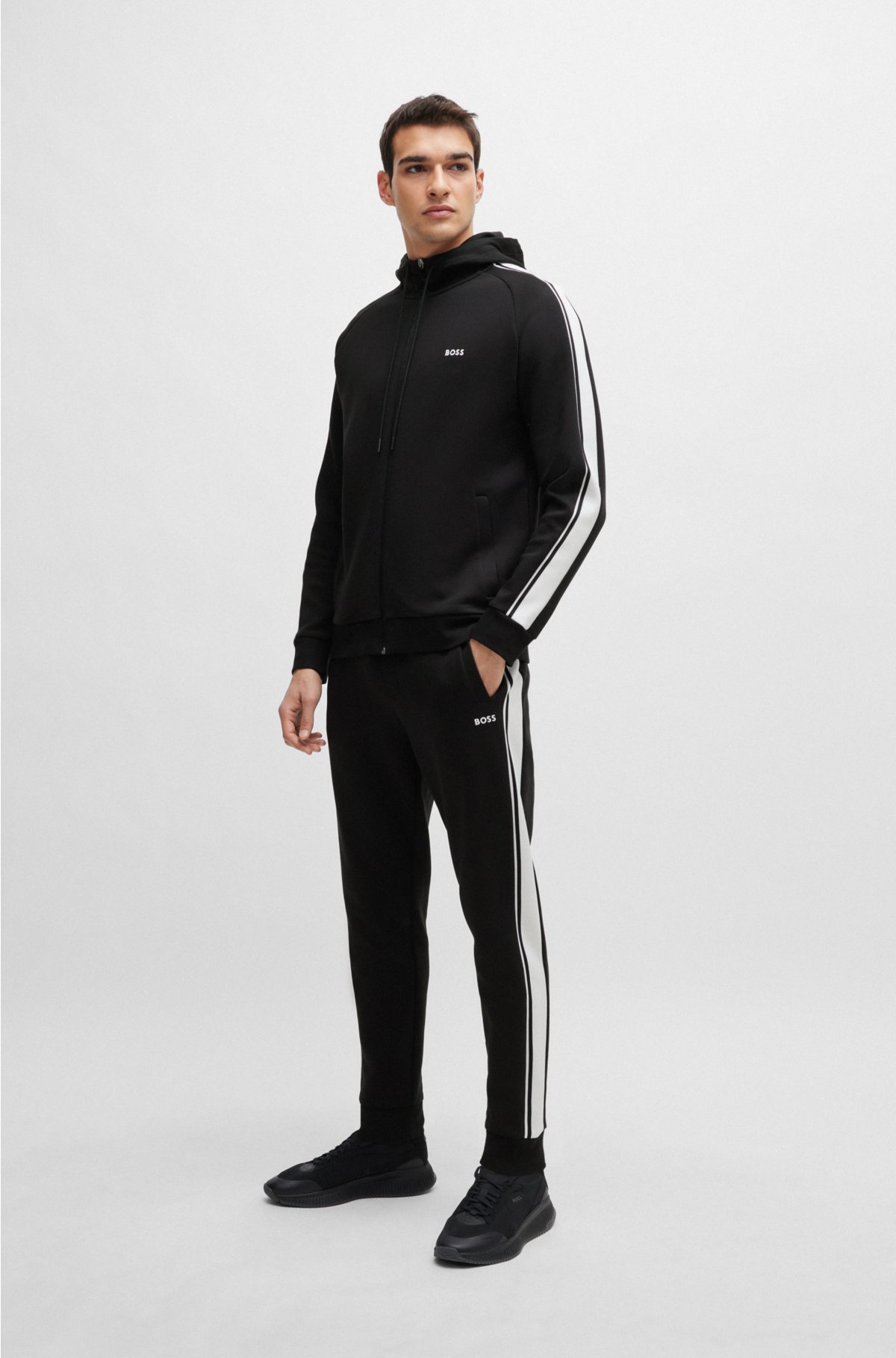 Regular-fit tracksuit with logos and piping, Black