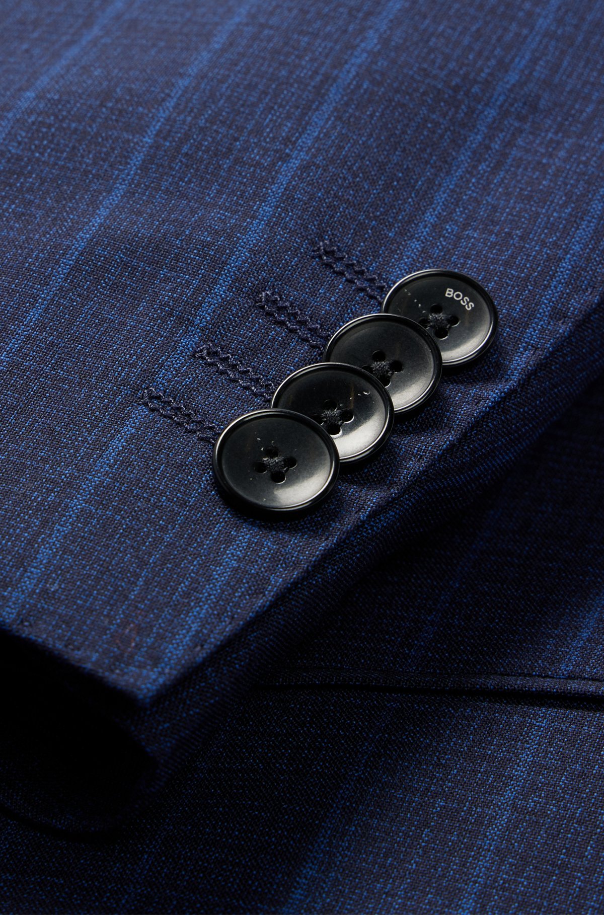 Regular-fit suit in striped virgin wool, Dark Blue
