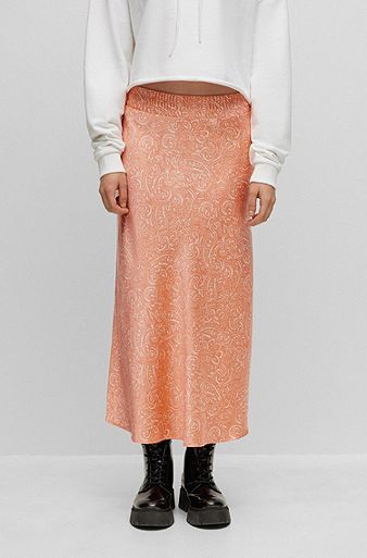Paisley-printet nederdel i satin med slids i siden, Mønstret