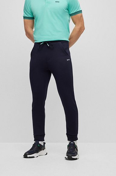 Regular-fit tracksuit bottoms with multi-coloured logos, Dark Blue