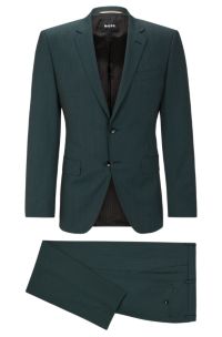 Slim-fit two-piece suit in responsible wool, Dark Green