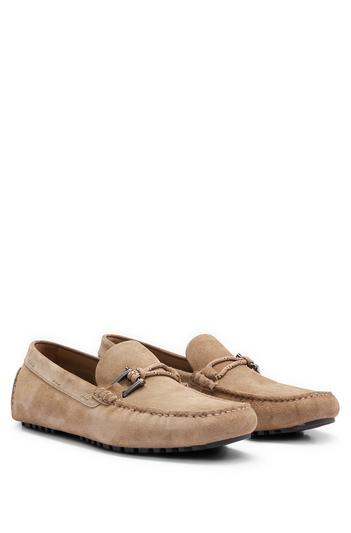Driver moccasins in suede with cord and hardware details, Beige