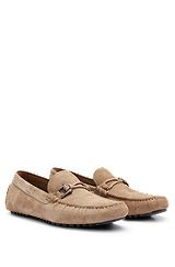 Driver moccasins in suede with cord and hardware details, Beige