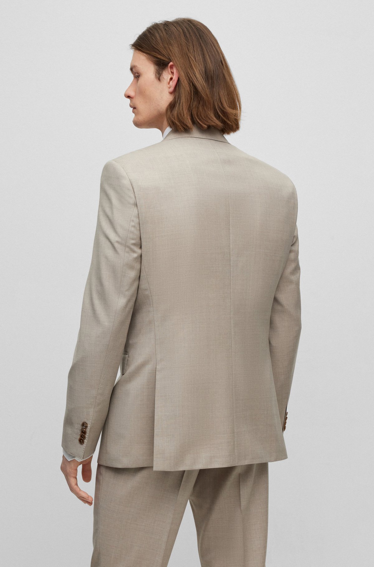 Regular-fit suit in virgin wool with full lining, Beige