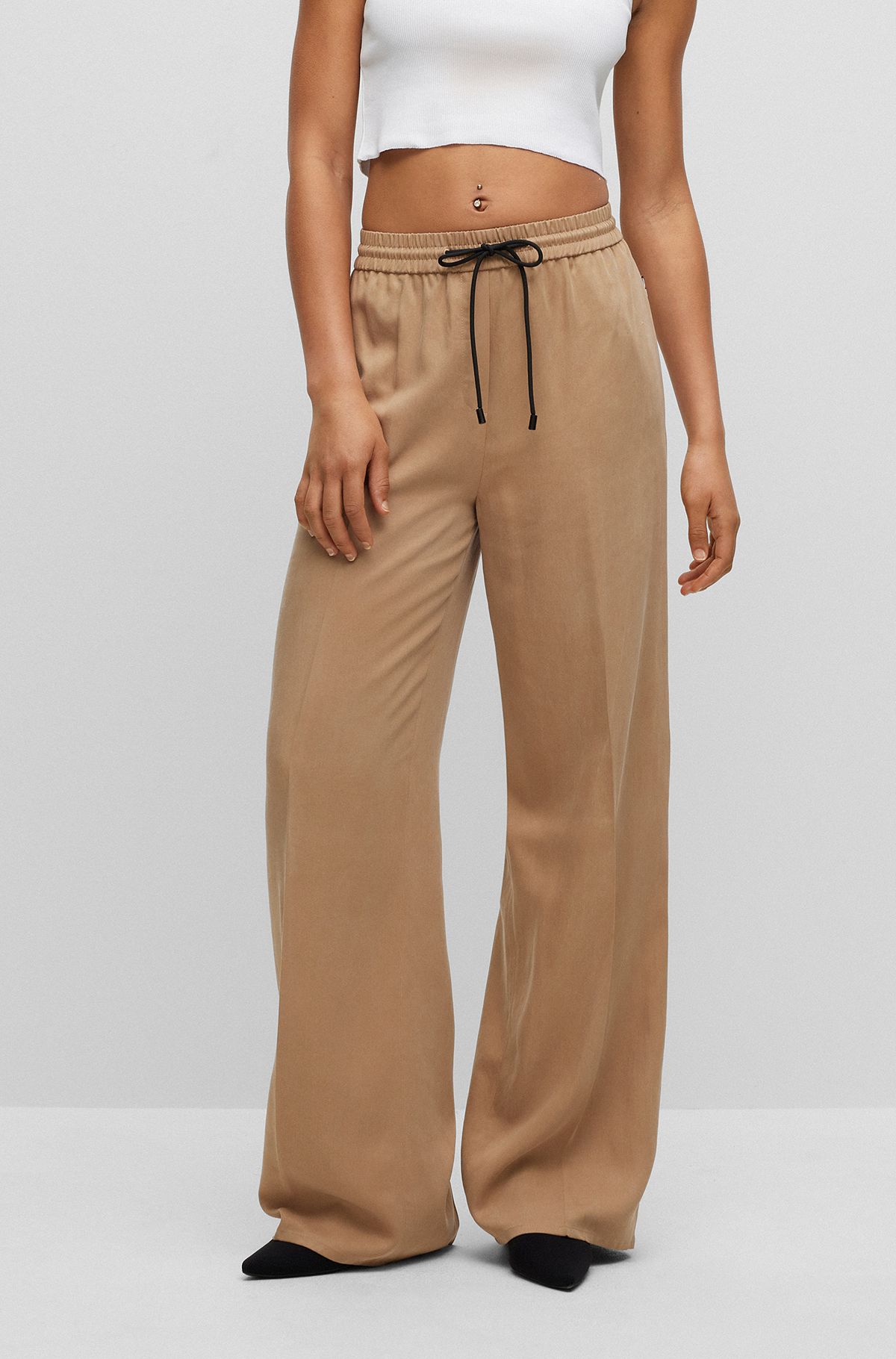 Relaxed-fit trousers in soft twill, Beige