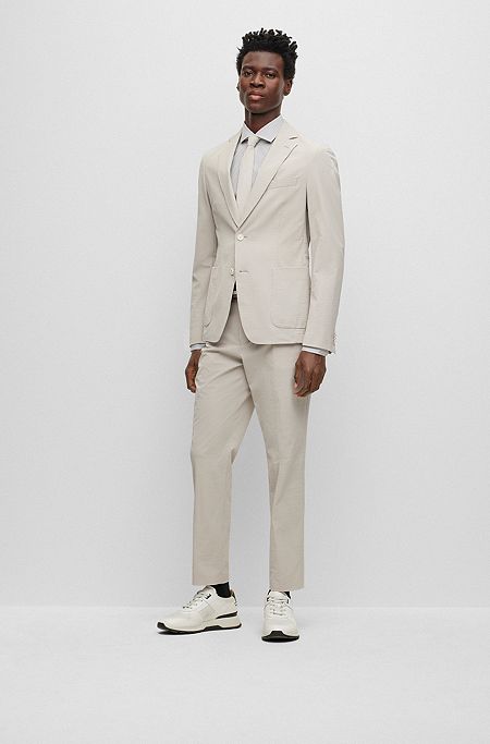 Slim-fit suit in micro-patterned performance-stretch cloth, Light Grey