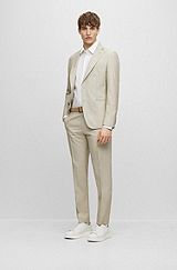 Slim-fit suit in wool, Tussah silk and linen, Beige