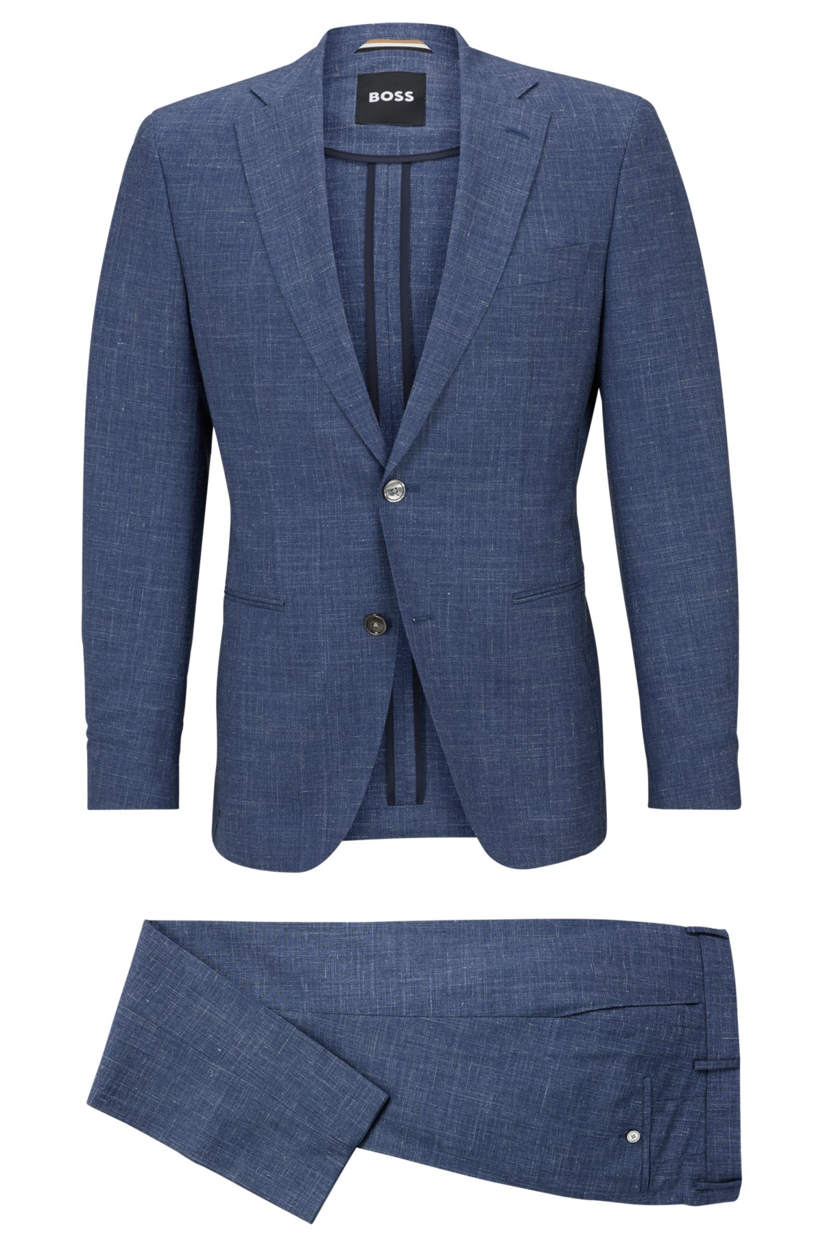 Slim-fit suit in wool, Tussah silk and linen, Blue