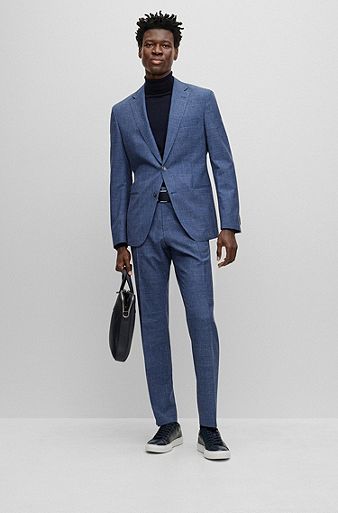 Slim-Fit Anzug aus Woll-Mix mit Tussahseide und Leinen, Blau