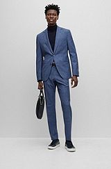 Slim-fit suit in wool, Tussah silk and linen, Blue