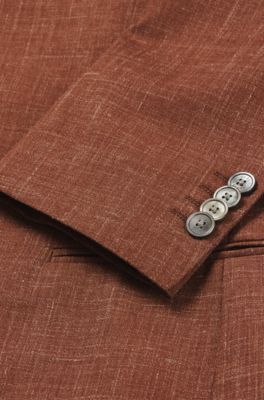 Slim-fit suit in wool, Tussah silk and linen, Red
