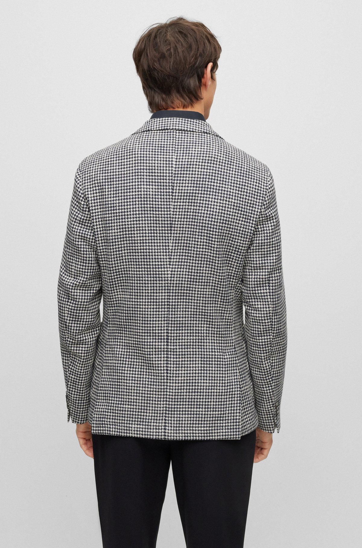 Slim-fit jacket in a houndstooth cotton blend, Patterned