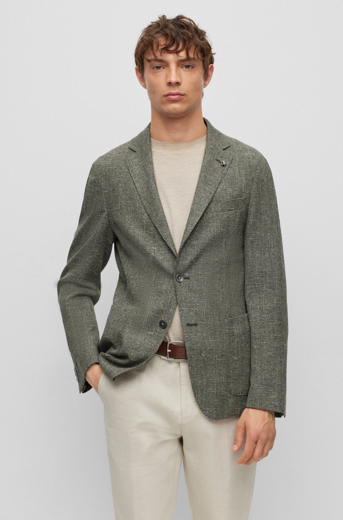 Micro-pattern slim-fit jacket in a cotton blend, Grey