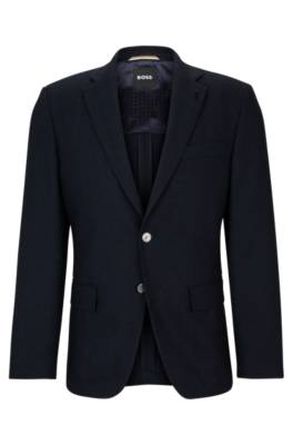 Hugo Boss Slim-fit Jacket In Herringbone Cotton And Virgin Wool In Black