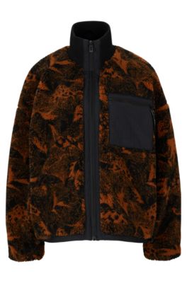 HUGO - Relaxed-fit patterned teddy jacket with logo details