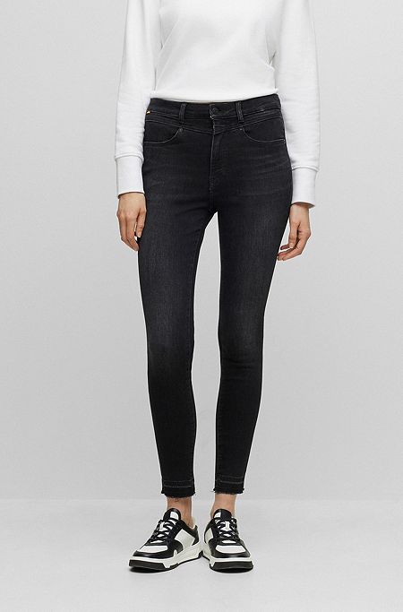 High-waisted jeans in black stretch denim, Black