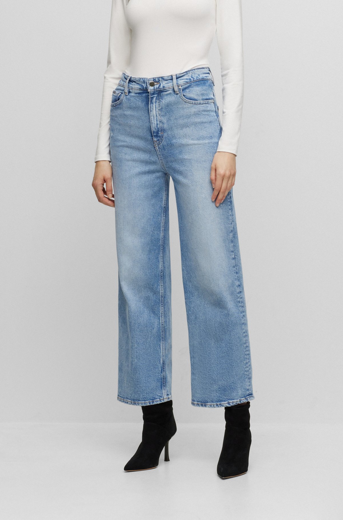 High-waisted jeans in blue comfort-stretch denim, Light Blue