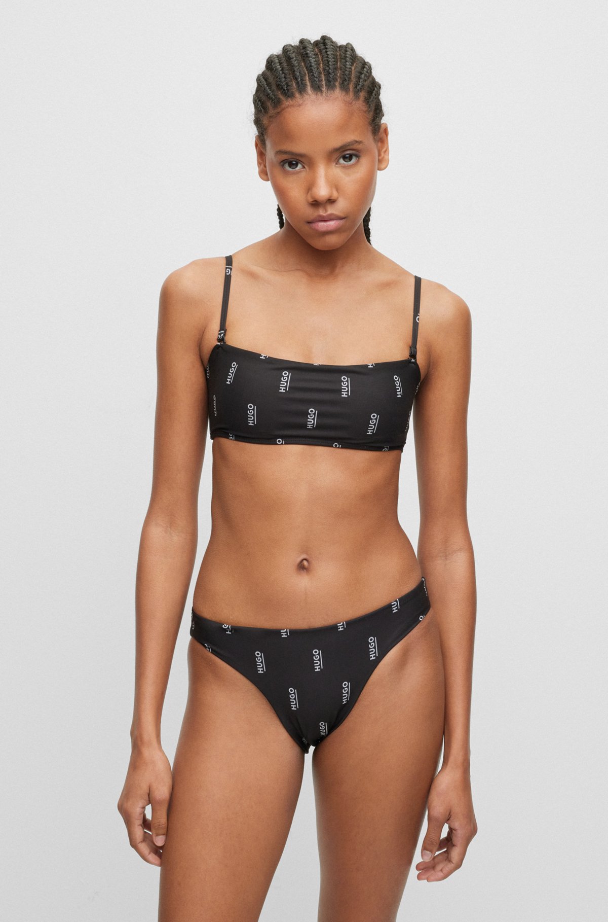 Quick-dry bikini bralette with logo print, Black