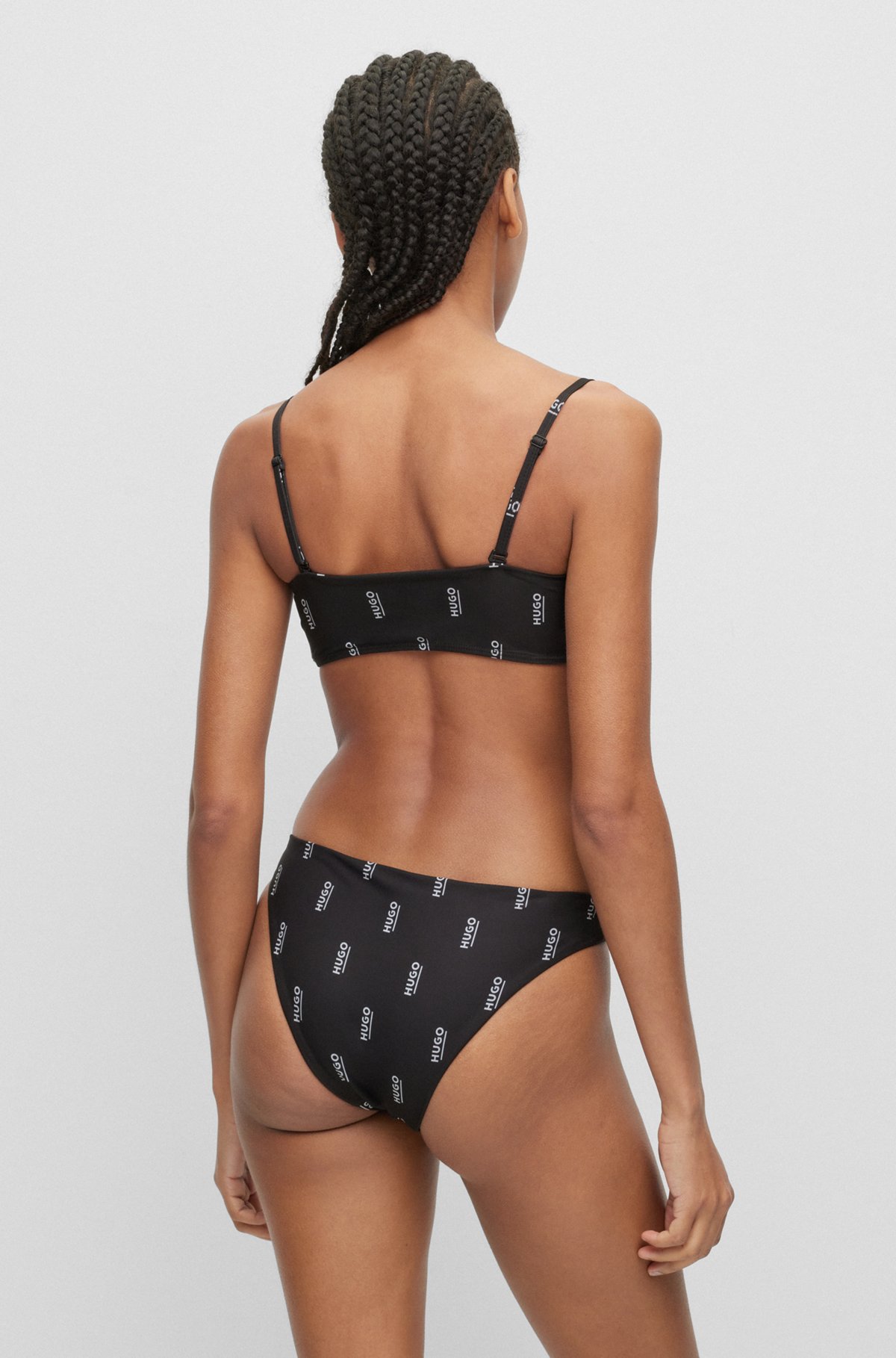 Quick-dry bikini bralette with logo print, Black