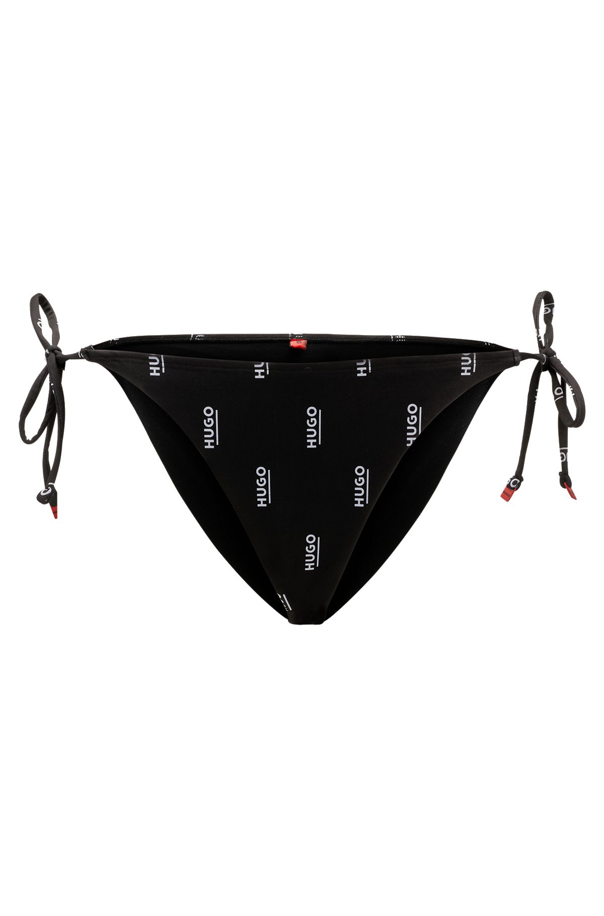 Schnell trocknende Bikinihose mit Logo-Print und seitlicher Schnürung, Schwarz gemustert
