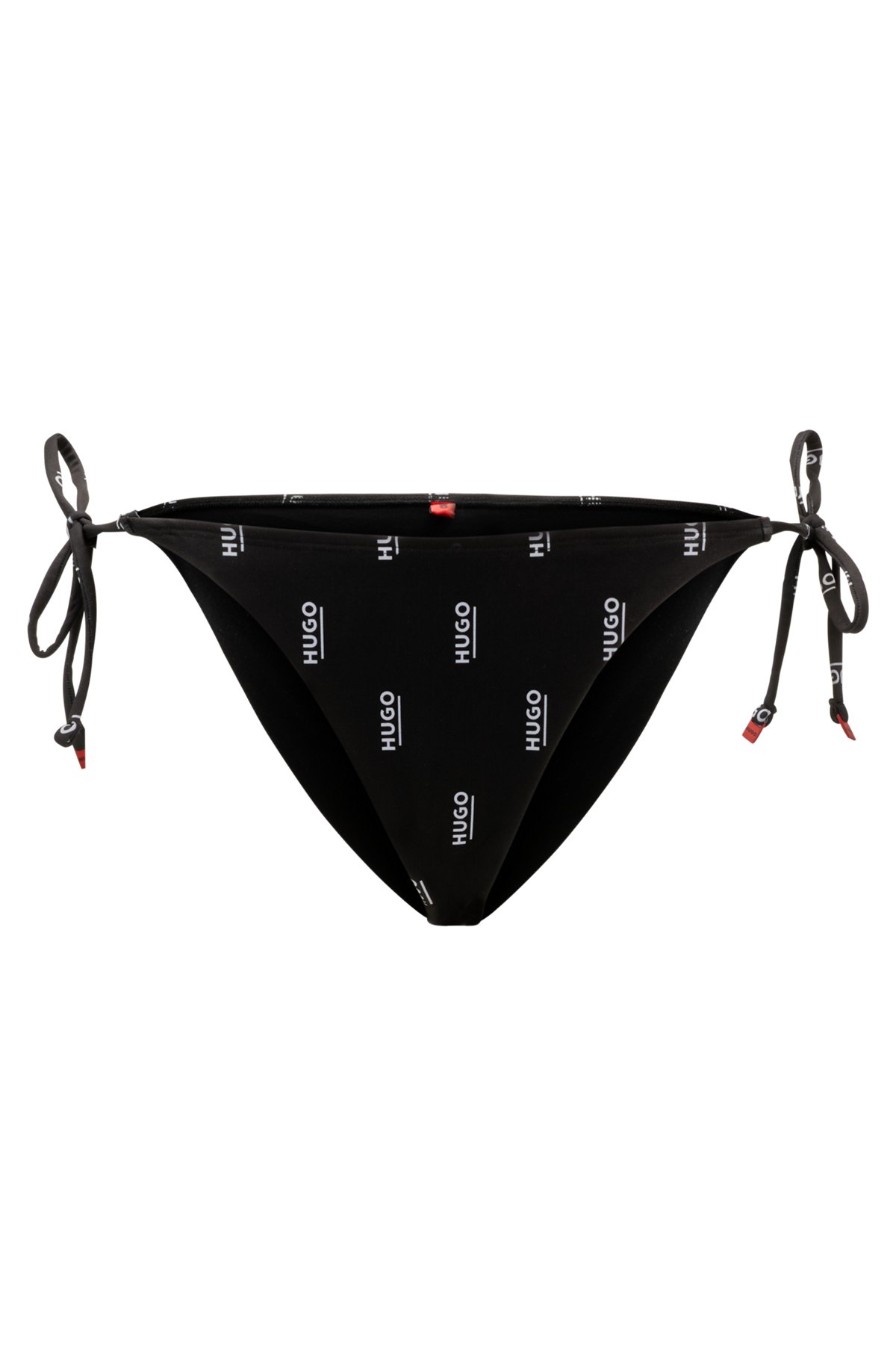Quick-dry tie-side bikini bottoms with logo print, Black Patterned