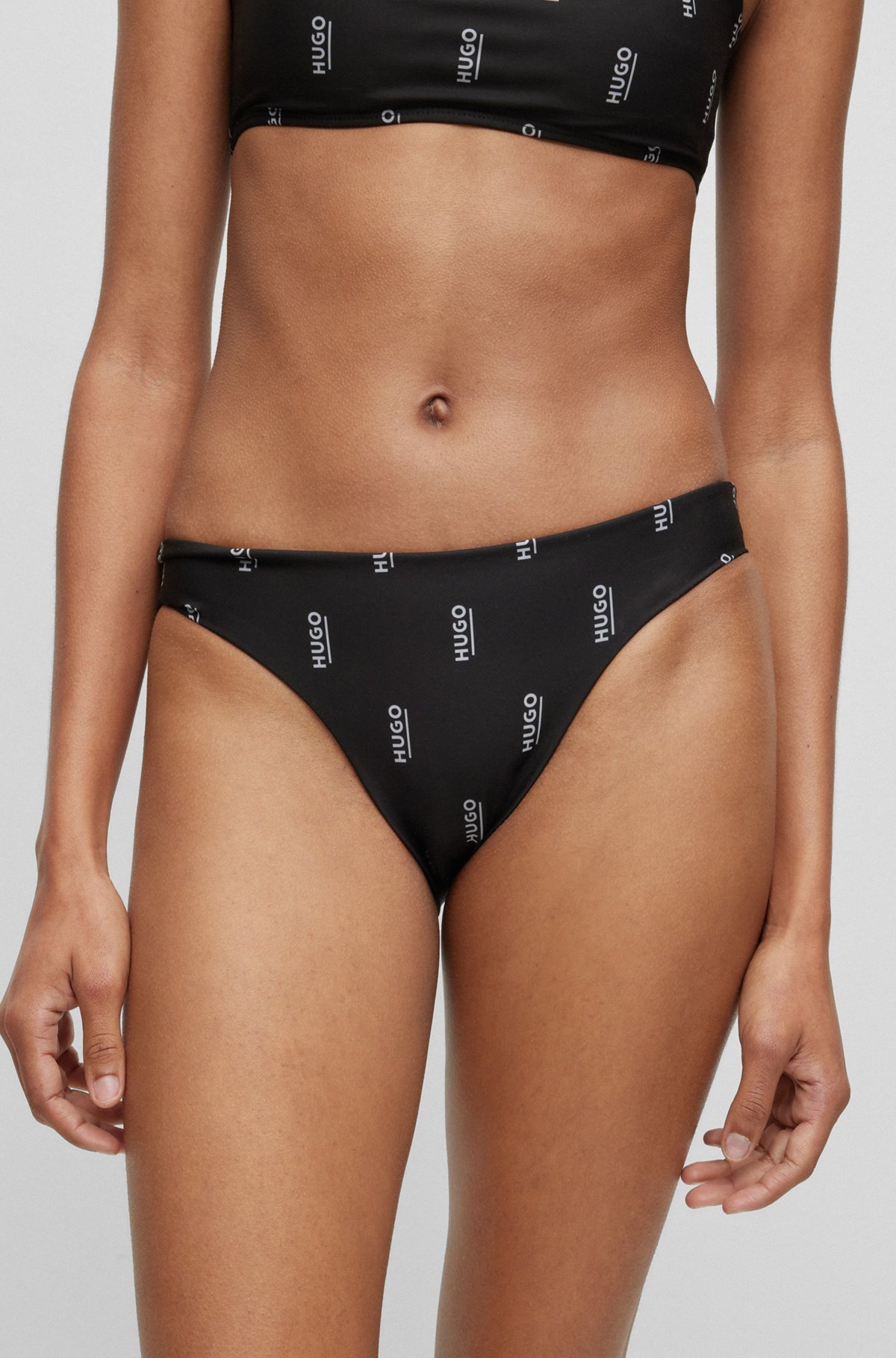 Logo-print bikini bottoms in quick-dry material, Black